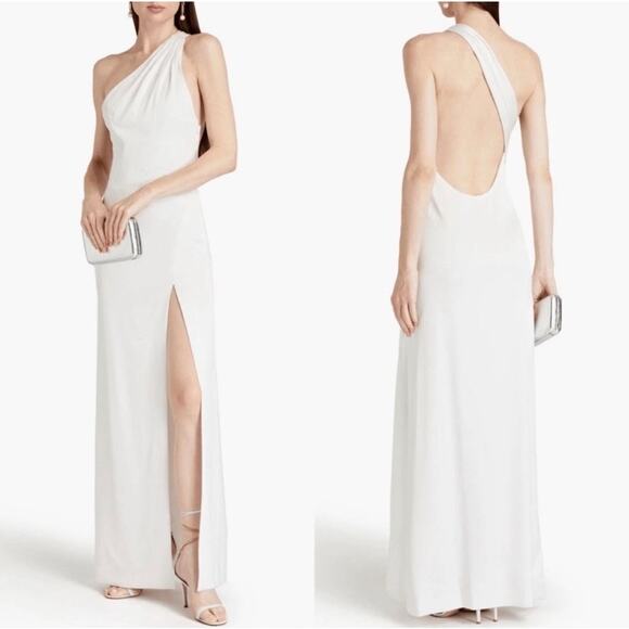 NWT Alice and Olivia Paulette One Shoulder Satin Open Back Gown Size 2